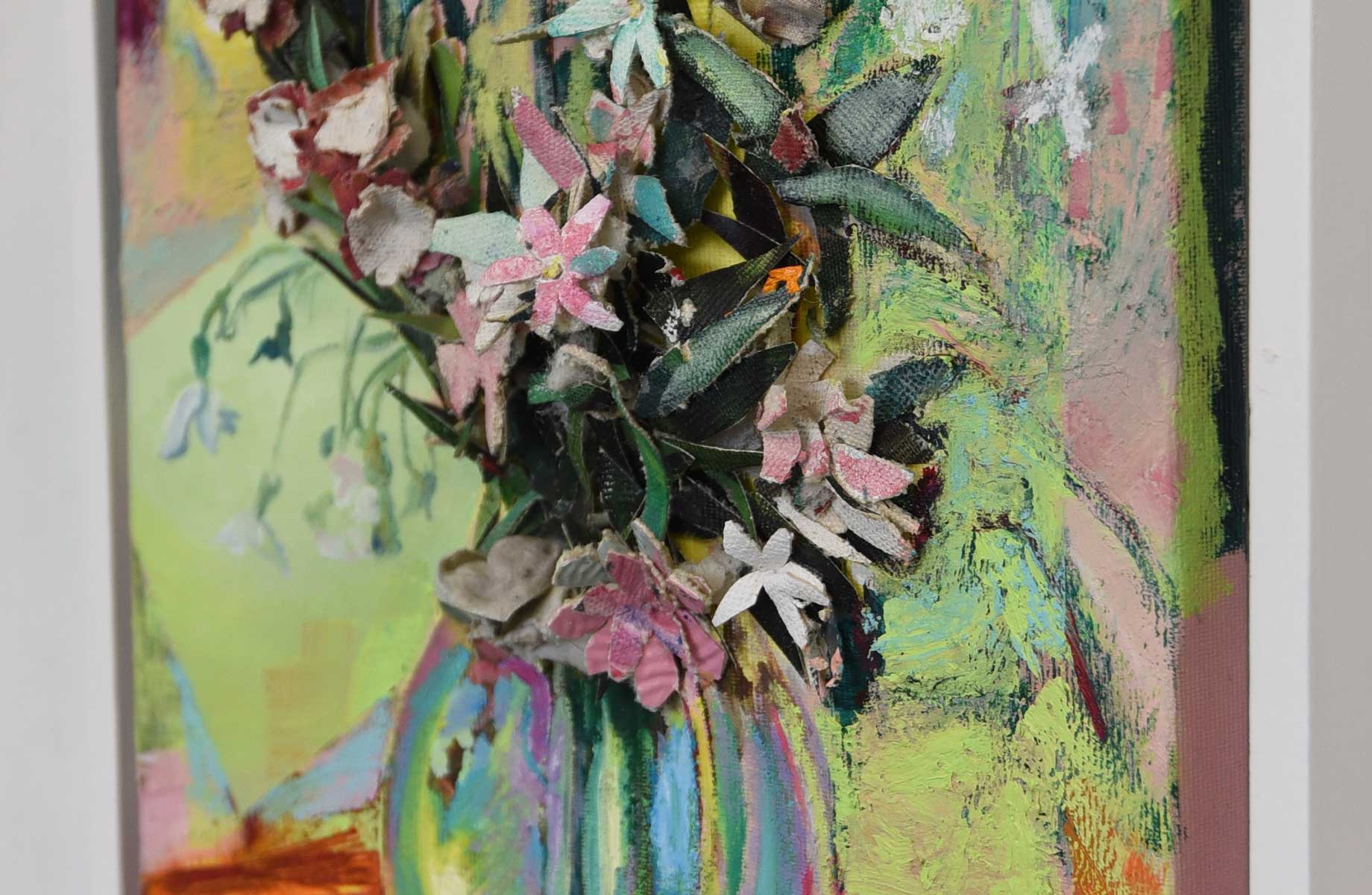 Bloom-and-Brim_detail-1_patrick-simkins_artist_painter_oil-on-upcycle-canvas-art_collage_Paris_2024