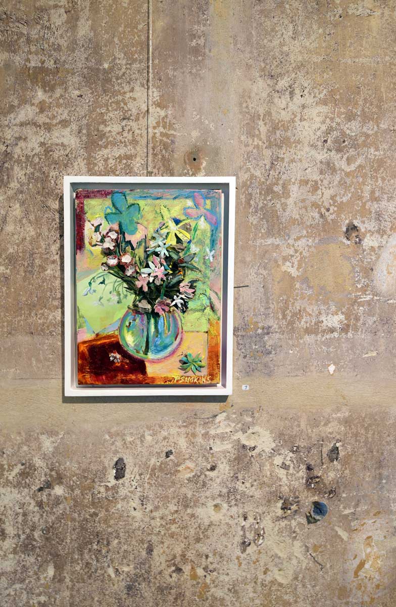 Bloom-and-Brim_insitu_patrick-simkins_artist_painter_oil-on-upcycle-canvas-art_collage_Paris_2024
